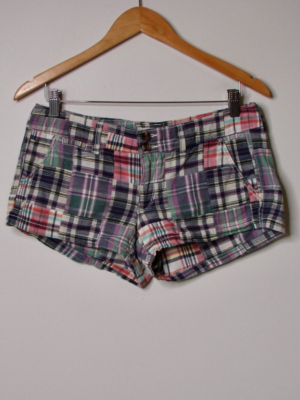 American Eagle Patchwork Plaid Micro Mini Shorts Cotton Madras Y2K Size 6